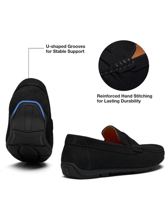 HEEZ Men\'s Black Suede Faux Leather Penny Loafers Slip On Casual Driving Shoes